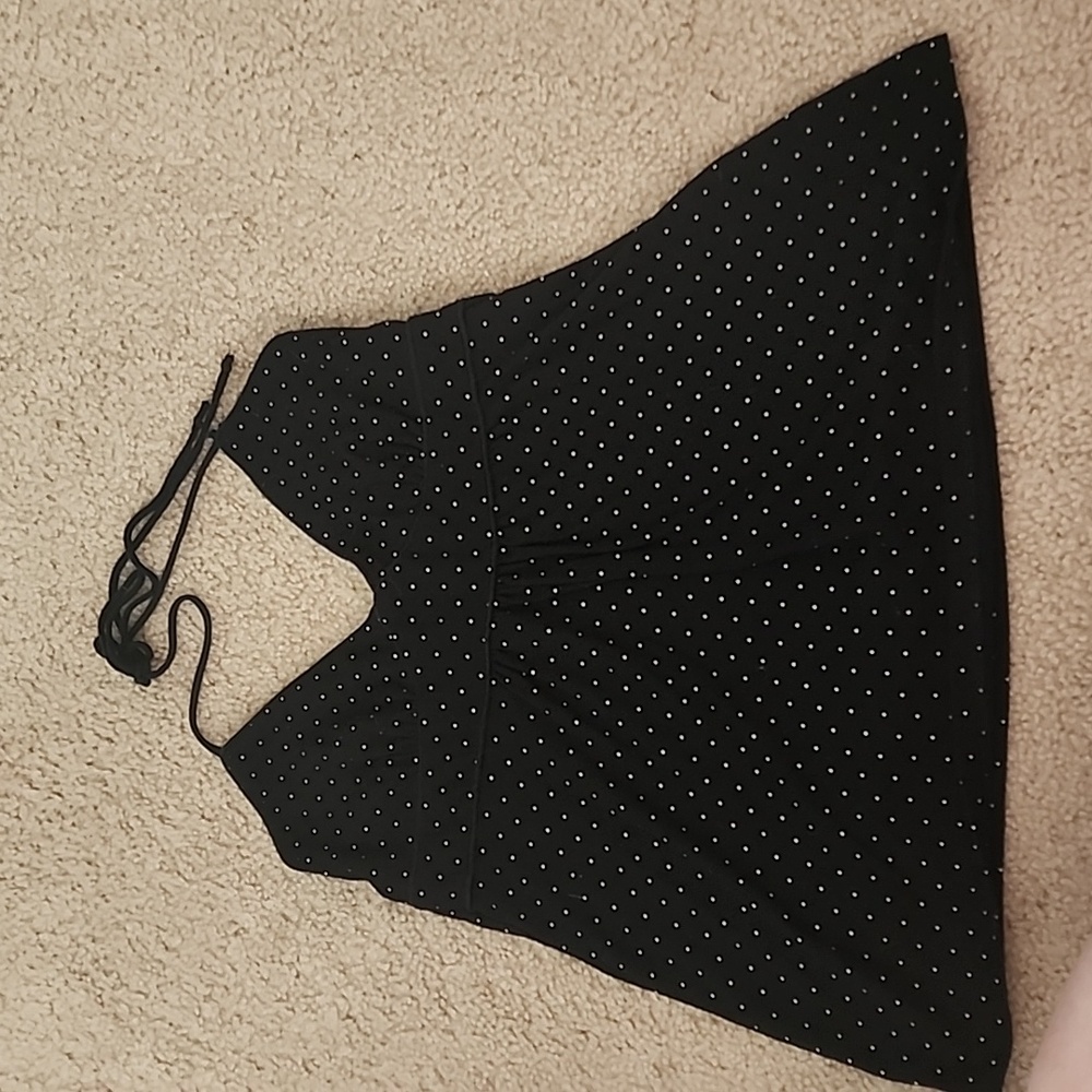 Black halter tie top with white polka dots